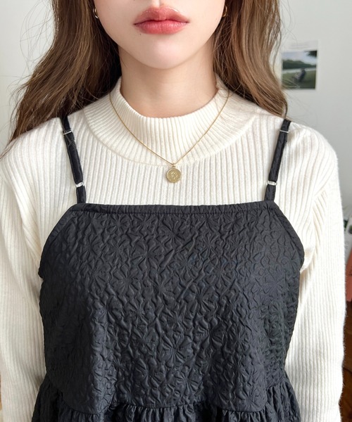 新品 アイボリー リボン ビジュー ペプラム キャミ ビスチェ M me eme moment+ キャミソール 前後2WAYエンボスふくれフラワー