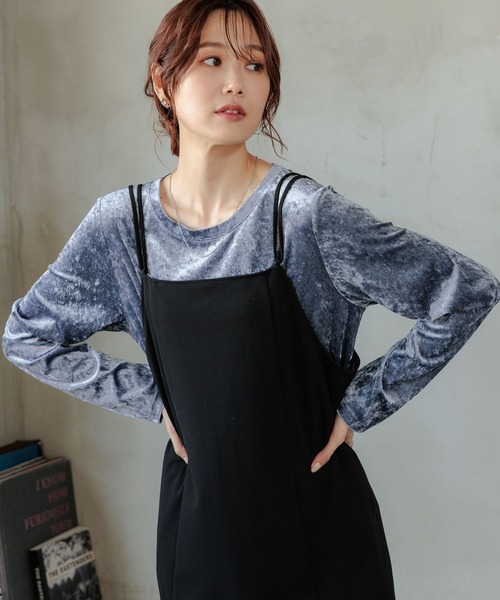 GLOBAL WORK(グローバルワーク)の「ベロアボートネックプルオーバー/979293(Tシャツ/カットソー・レディース・ブラック/ブルー系その他6・FREE)」の6枚目の写真