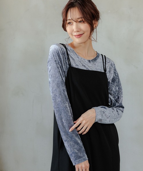 GLOBAL WORK(グローバルワーク)の「ベロアボートネックプルオーバー/979293(Tシャツ/カットソー・レディース・ブラック/ブルー系その他6・FREE)」の7枚目の写真