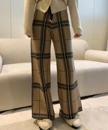 チェックニットワイドパンツ