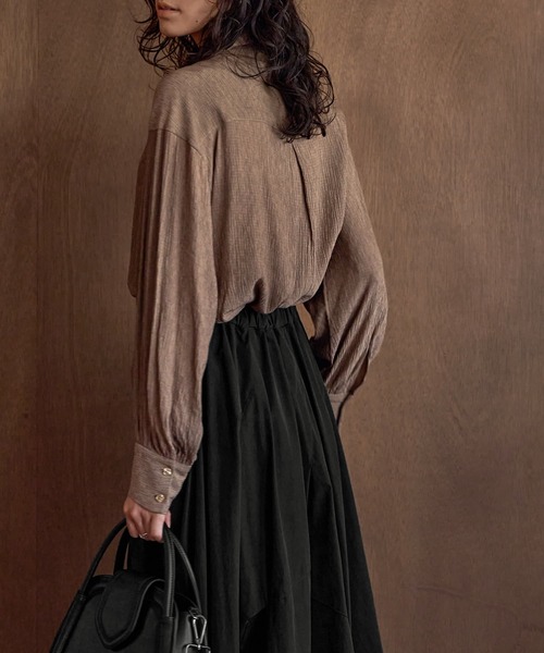 STYLE DELI（スタイルデリ）の「ドビーシャツ襟ブラウス（シャツ/ブラウス・レディース・レッド系その他/イエロー系その他/ブラウン系その他・M）」の7枚目の写真