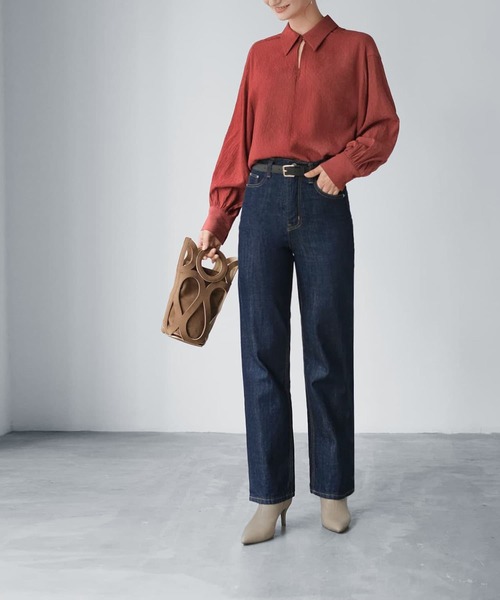 STYLE DELI（スタイルデリ）の「ドビーシャツ襟ブラウス（シャツ/ブラウス・レディース・レッド系その他/イエロー系その他/ブラウン系その他・M）」の22枚目の写真