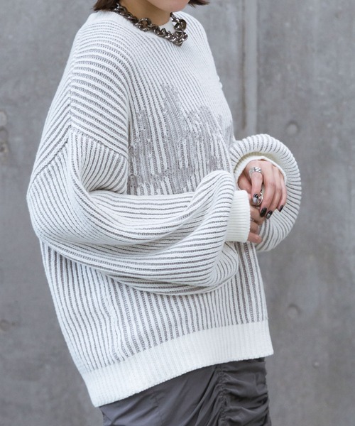 PAGEBOY(ページボーイ)の「ストライプロゴニットプルオーバー(ニット/セーター・レディース・ブルー/オフホワイト/ブラック・FREE)」の6枚目の写真