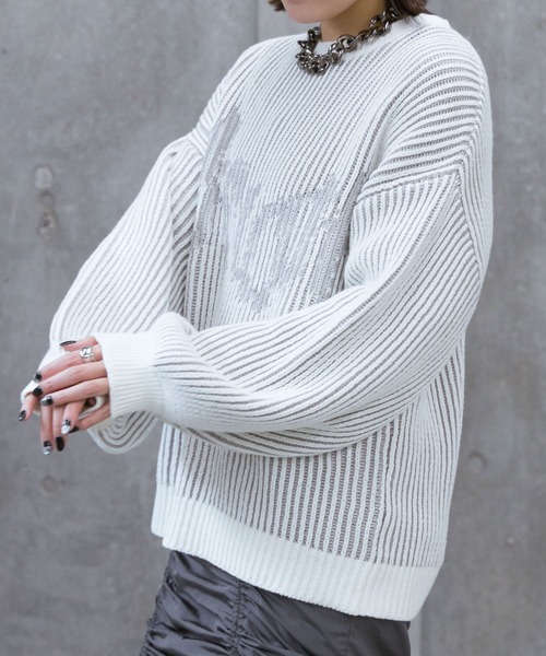 PAGEBOY(ページボーイ)の「ストライプロゴニットプルオーバー(ニット/セーター・レディース・ブルー/オフホワイト/ブラック・FREE)」の5枚目の写真