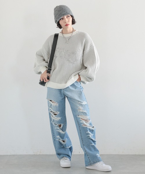 PAGEBOY(ページボーイ)の「ストライプロゴニットプルオーバー(ニット/セーター・レディース・ブルー/オフホワイト/ブラック・FREE)」の15枚目の写真