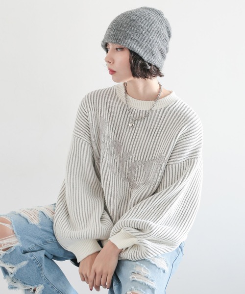 PAGEBOY(ページボーイ)の「ストライプロゴニットプルオーバー(ニット/セーター・レディース・ブルー/オフホワイト/ブラック・FREE)」の10枚目の写真