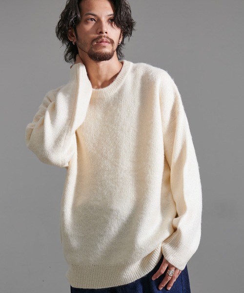 CavariA（キャバリア）の「『CavariA/キャバリア』無地モヘアタッチクルー長袖ニット（ニット/セーター・メンズ・ベージュ/ブラック/ホワイト/ワイン/マスタード/チャコール・L/M）」の7枚目の写真