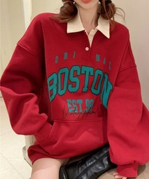 【CANVAS+】BOSTONプリント配色ポロ衿トップス