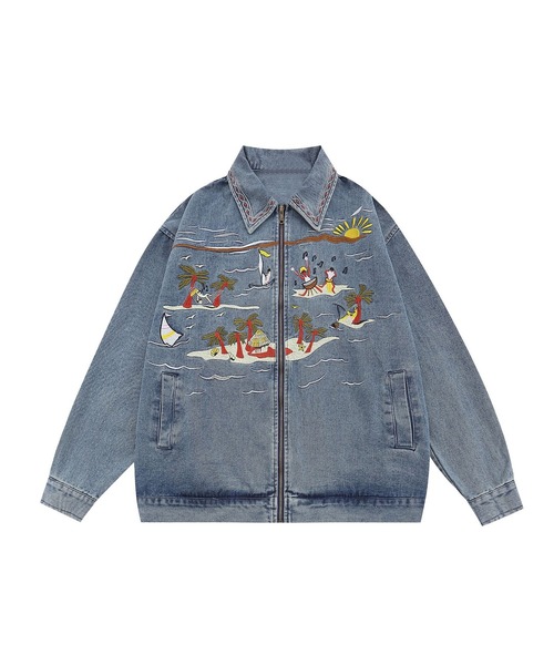 HOOK（フック）の「ハワイ刺繍ウォッシュデニムジャケット（デニム