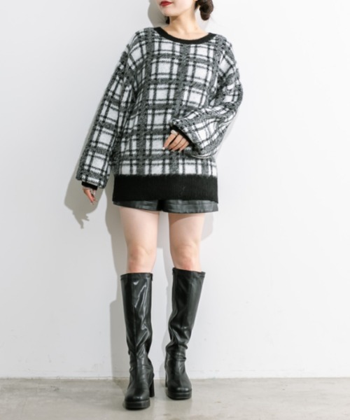 OLIVE des OLIVE(オリーブデオリーブ)の「チェックジャガードチュニック 1032090360(ニット/セーター・レディース・オフホワイト/サックスブルー/トップグレー・FREE)」の4枚目の写真