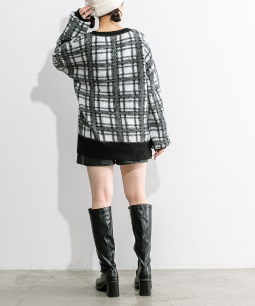 OLIVE des OLIVE(オリーブデオリーブ)の「チェックジャガードチュニック 1032090360(ニット/セーター・レディース・オフホワイト/サックスブルー/トップグレー・FREE)」の6枚目の写真