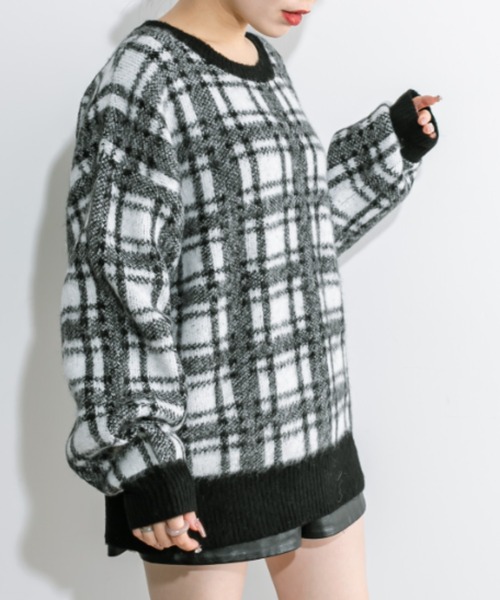 OLIVE des OLIVE(オリーブデオリーブ)の「チェックジャガードチュニック 1032090360(ニット/セーター・レディース・オフホワイト/サックスブルー/トップグレー・FREE)」の8枚目の写真