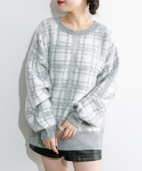 OLIVE des OLIVE(オリーブデオリーブ)の「チェックジャガードチュニック 1032090360(ニット/セーター・レディース・オフホワイト/サックスブルー/トップグレー・FREE)」の13枚目の写真