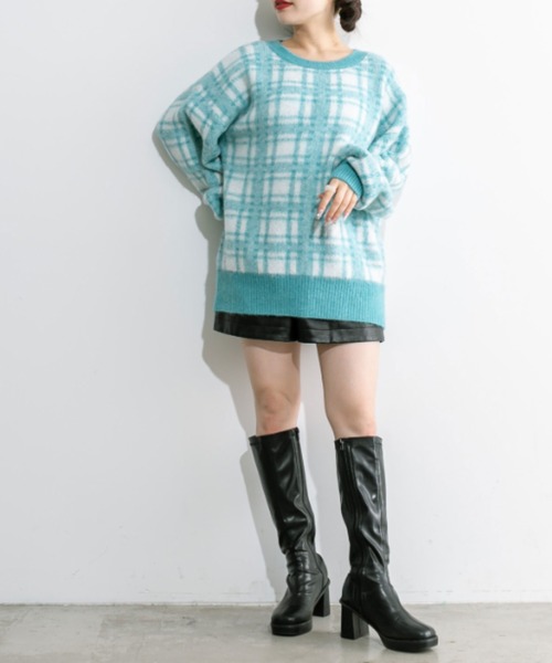 OLIVE des OLIVE(オリーブデオリーブ)の「チェックジャガードチュニック 1032090360(ニット/セーター・レディース・オフホワイト/サックスブルー/トップグレー・FREE)」の16枚目の写真