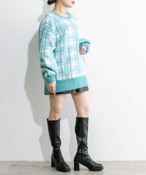 OLIVE des OLIVE(オリーブデオリーブ)の「チェックジャガードチュニック 1032090360(ニット/セーター・レディース・オフホワイト/サックスブルー/トップグレー・FREE)」の17枚目の写真