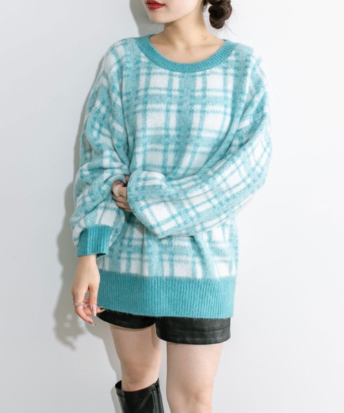 OLIVE des OLIVE(オリーブデオリーブ)の「チェックジャガードチュニック 1032090360(ニット/セーター・レディース・オフホワイト/サックスブルー/トップグレー・FREE)」の19枚目の写真