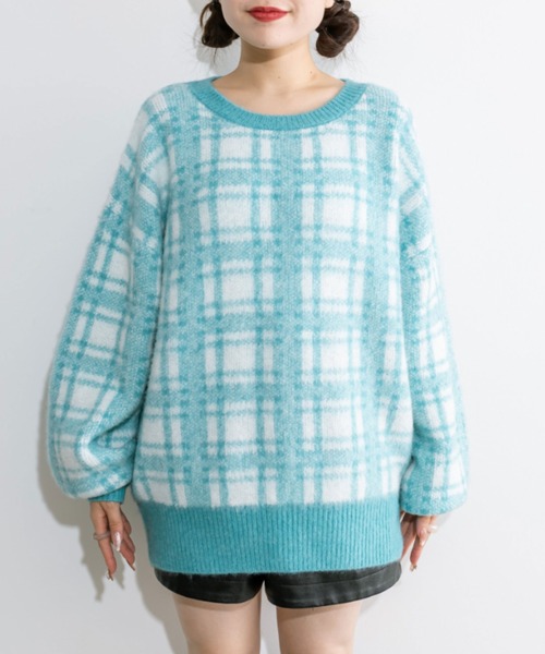 OLIVE des OLIVE(オリーブデオリーブ)の「チェックジャガードチュニック 1032090360(ニット/セーター・レディース・オフホワイト/サックスブルー/トップグレー・FREE)」の22枚目の写真