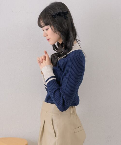 ems excite（エムズエキサイト）の「バイカラー襟NTPO（ニット/セーター・レディース・ナチュラル/ブルー/ベージュ・FREE）」の8枚目の写真