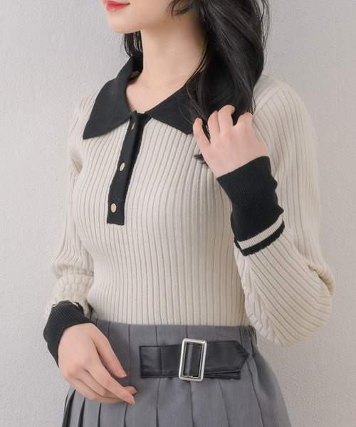 ems excite（エムズエキサイト）の「バイカラー襟NTPO（ニット/セーター・レディース・ナチュラル/ブルー/ベージュ・FREE）」の2枚目の写真