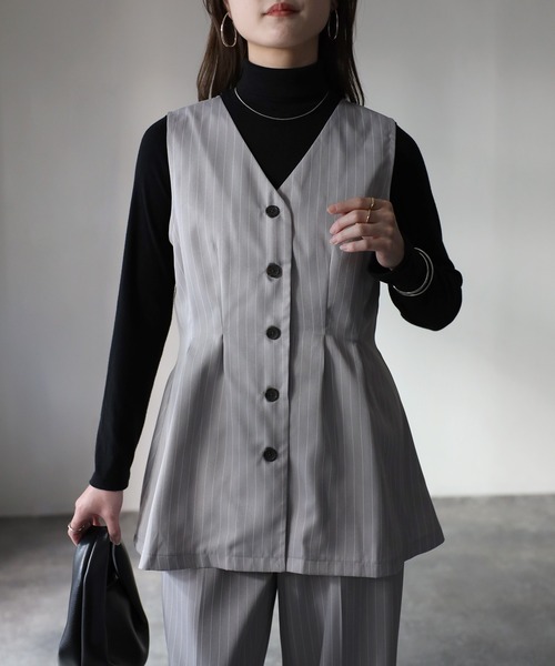 Riberry（リベリー）の「【セットアップ可】ペプラムベスト（ベスト・レディース・ブラック/グレー・FREE）」の3枚目の写真