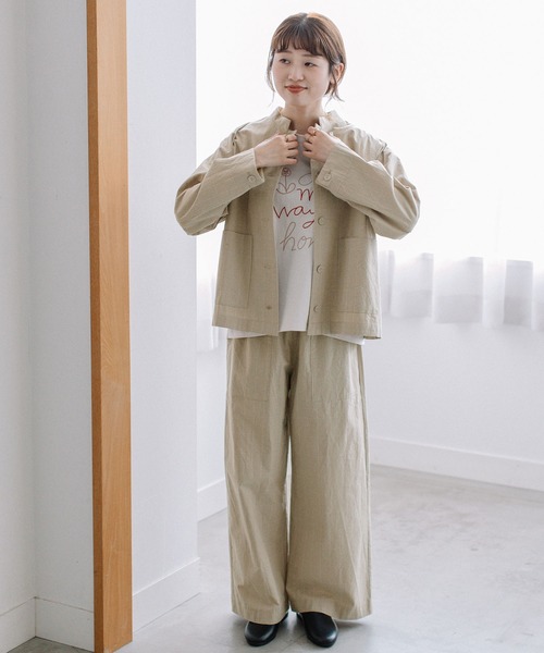 POU DOU DOU（プードゥドゥ）の「スタンドカラーシャツジャケット（ブルゾン・レディース・ブルー/ベージュ/ダークグレー・3）」の6枚目の写真