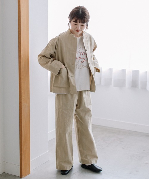 POU DOU DOU（プードゥドゥ）の「スタンドカラーシャツジャケット（ブルゾン・レディース・ブルー/ベージュ/ダークグレー・3）」の7枚目の写真