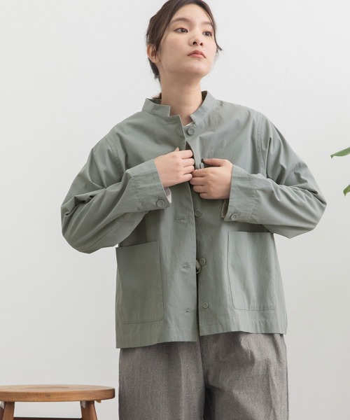 POU DOU DOU（プードゥドゥ）の「スタンドカラーシャツジャケット（ブルゾン・レディース・ブルー/ベージュ/ダークグレー・3）」の10枚目の写真