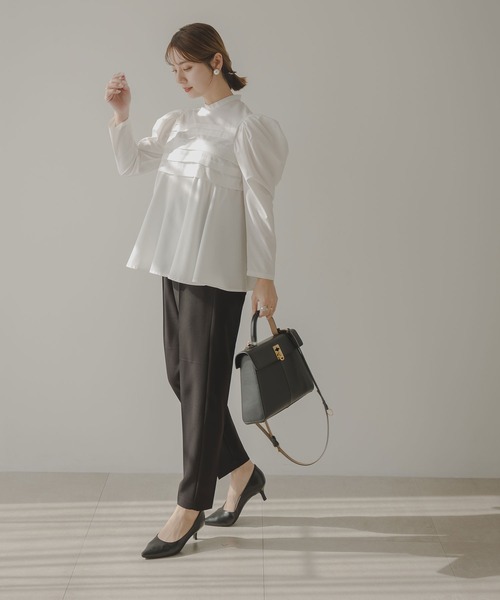 rectangle（レクタングル）の「フロントタックフレアブラウス（シャツ/ブラウス・レディース・ブラック/オフホワイト・FREE）」の9枚目の写真