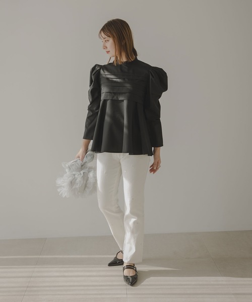 rectangle（レクタングル）の「フロントタックフレアブラウス（シャツ/ブラウス・レディース・ブラック/オフホワイト・FREE）」の10枚目の写真