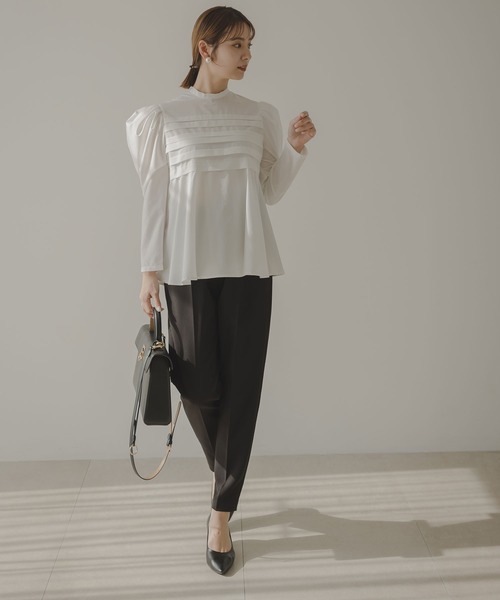 rectangle（レクタングル）の「フロントタックフレアブラウス（シャツ/ブラウス・レディース・ブラック/オフホワイト・FREE）」の3枚目の写真