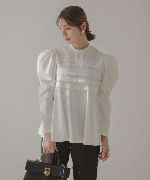 rectangle（レクタングル）の「フロントタックフレアブラウス（シャツ/ブラウス・レディース・ブラック/オフホワイト・FREE）」の11枚目の写真