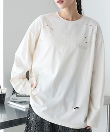 【forksy.】ダメージ加工ワンポイント刺繍ピグメントロンT