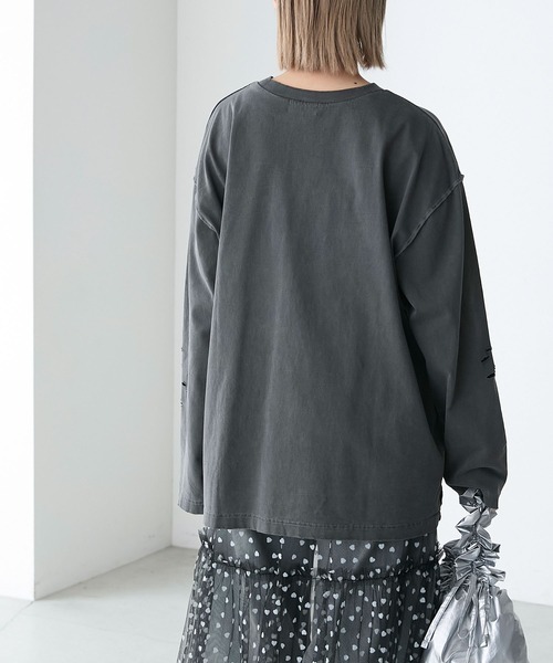forksy.】ダメージ加工ワンポイント刺繍ピグメントロンT（T
