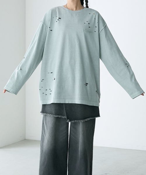 forksy.】ダメージ加工ワンポイント刺繍ピグメントロンT forksy.│MONO