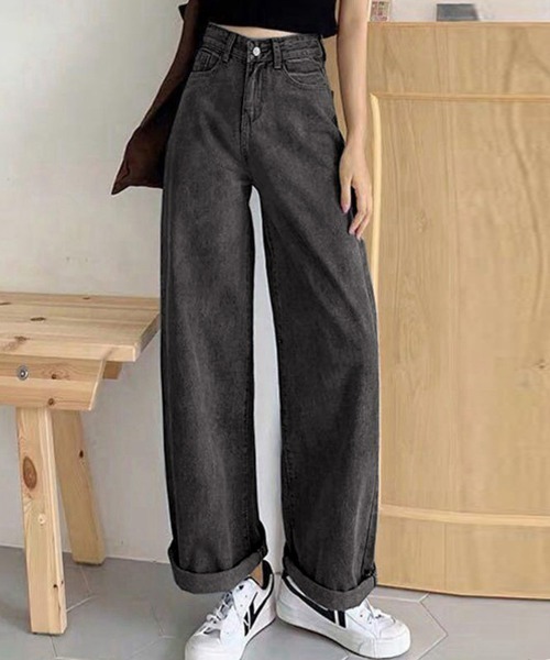 Miniministore(ミニミニストア)の「デニムワイドパンツハイウエストレディース(デニムパンツ・レディース・ブラック/インディゴブルー/サックスブルー・M/XL/S/L/2XL)」の2枚目の写真