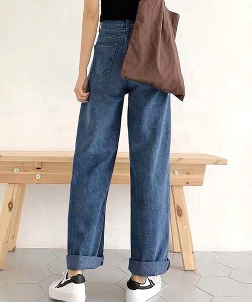 Miniministore(ミニミニストア)の「デニムワイドパンツハイウエストレディース(デニムパンツ・レディース・ブラック/インディゴブルー/サックスブルー・M/XL/S/L/2XL)」の9枚目の写真