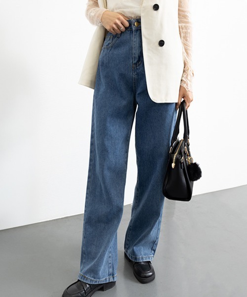 Miniministore(ミニミニストア)の「デニムワイドパンツハイウエストレディース(デニムパンツ・レディース・ブラック/インディゴブルー/サックスブルー・M/XL/S/L/2XL)」の10枚目の写真
