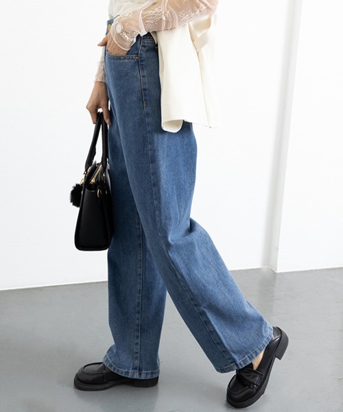Miniministore(ミニミニストア)の「デニムワイドパンツハイウエストレディース(デニムパンツ・レディース・ブラック/インディゴブルー/サックスブルー・M/XL/S/L/2XL)」の11枚目の写真