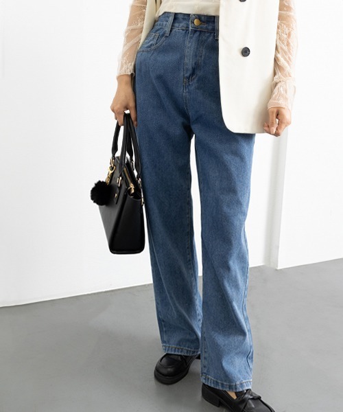 Miniministore(ミニミニストア)の「デニムワイドパンツハイウエストレディース(デニムパンツ・レディース・ブラック/インディゴブルー/サックスブルー・M/XL/S/L/2XL)」の12枚目の写真