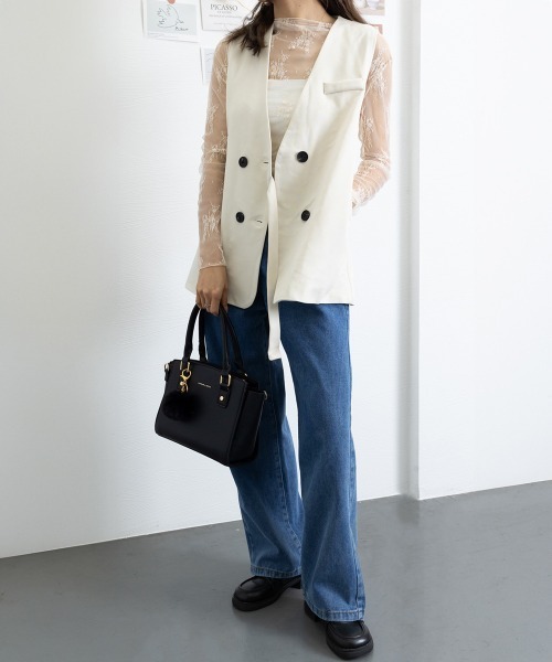 Miniministore(ミニミニストア)の「デニムワイドパンツハイウエストレディース(デニムパンツ・レディース・ブラック/インディゴブルー/サックスブルー・M/XL/S/L/2XL)」の13枚目の写真