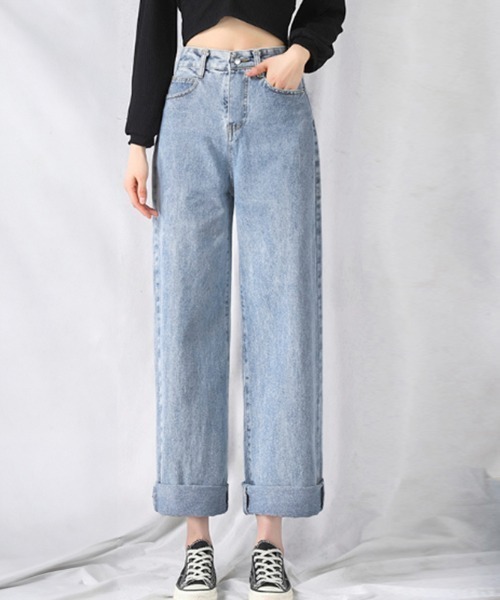 Miniministore(ミニミニストア)の「デニムワイドパンツハイウエストレディース(デニムパンツ・レディース・ブラック/インディゴブルー/サックスブルー・M/XL/S/L/2XL)」の17枚目の写真