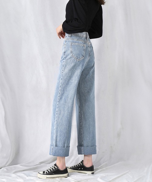 Miniministore(ミニミニストア)の「デニムワイドパンツハイウエストレディース(デニムパンツ・レディース・ブラック/インディゴブルー/サックスブルー・M/XL/S/L/2XL)」の21枚目の写真