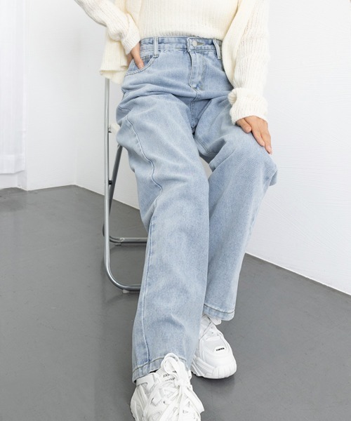 Miniministore(ミニミニストア)の「デニムワイドパンツハイウエストレディース(デニムパンツ・レディース・ブラック/インディゴブルー/サックスブルー・M/XL/S/L/2XL)」の22枚目の写真
