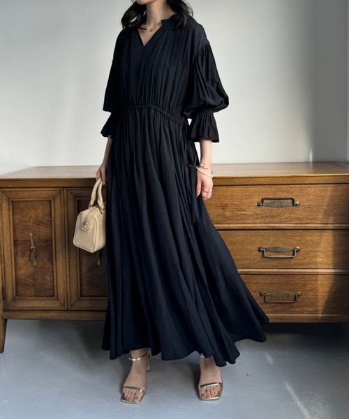 one after another NICE CLAUP（ワンアフターアナザーナイスクラップ）の「サイドリボンワンピース（ワンピース・レディース・アイボリー/ブラック/ピンクベージュ・SMALL/MEDIUM/LARGE）」の7枚目の写真