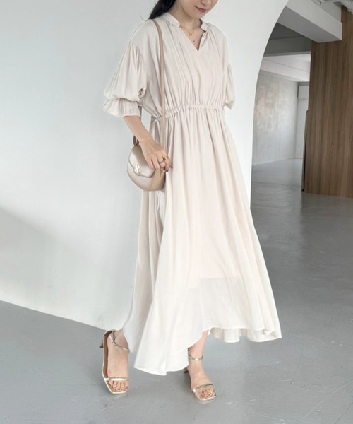 one after another NICE CLAUP（ワンアフターアナザーナイスクラップ）の「サイドリボンワンピース（ワンピース・レディース・アイボリー/ブラック/ピンクベージュ・SMALL/MEDIUM/LARGE）」の4枚目の写真