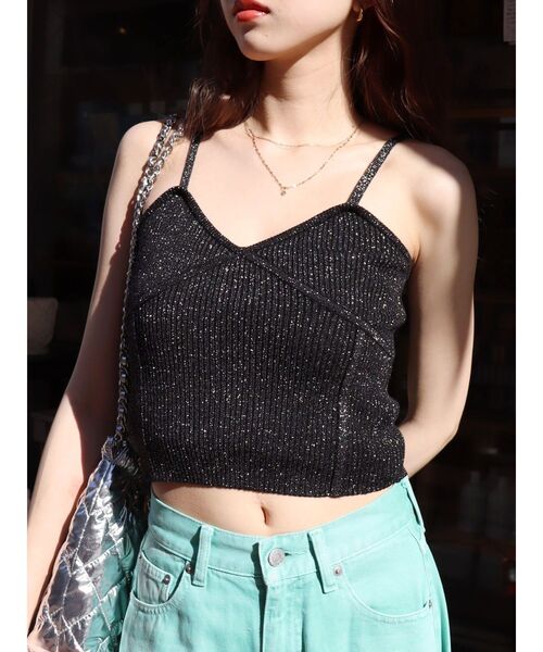 EVRIS（エヴリス）の「ラメニットビスチェ（キャミソール・レディース・ブルー/グレー/ブラック/イエロー/ホワイト・FREE）」の2枚目の写真