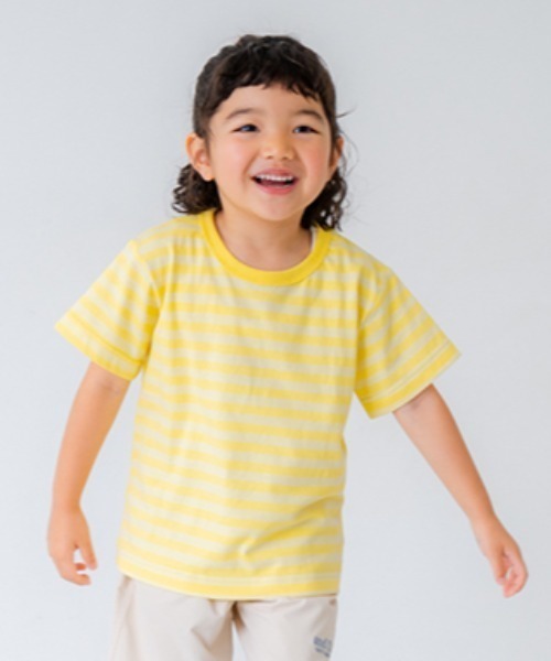 and D. petit main(アンドディープティマイン)の「デイリーボーダーカラー半袖Tシャツ(Tシャツ/カットソー・キッズ・サーモンピンク/グリーン/ホワイト/ライラック/レモンイエロー・130cm/120cm/110cm/100cm/90cm)」の5枚目の写真