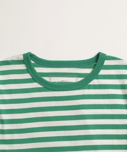 and D. petit main(アンドディープティマイン)の「デイリーボーダーカラー半袖Tシャツ(Tシャツ/カットソー・キッズ・サーモンピンク/グリーン/ホワイト/ライラック/レモンイエロー・130cm/120cm/110cm/100cm/90cm)」の16枚目の写真
