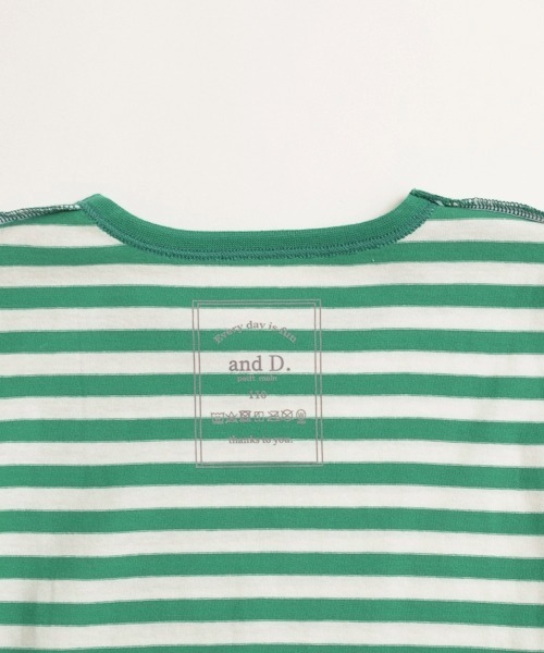and D. petit main(アンドディープティマイン)の「デイリーボーダーカラー半袖Tシャツ(Tシャツ/カットソー・キッズ・サーモンピンク/グリーン/ホワイト/ライラック/レモンイエロー・130cm/120cm/110cm/100cm/90cm)」の8枚目の写真