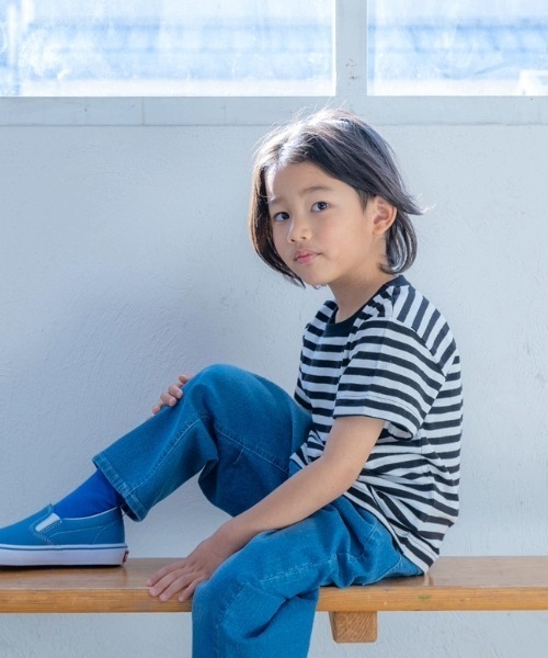 and D. petit main(アンドディープティマイン)の「デイリーボーダーカラー半袖Tシャツ(Tシャツ/カットソー・キッズ・サーモンピンク/グリーン/ホワイト/ライラック/レモンイエロー・130cm/120cm/110cm/100cm/90cm)」の10枚目の写真